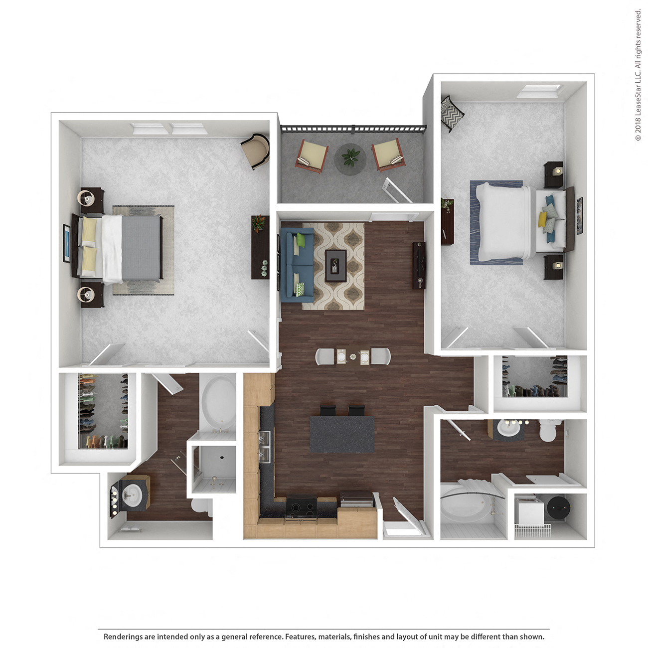 Floor plan for 2 beds, 2 baths, 1072 sqft